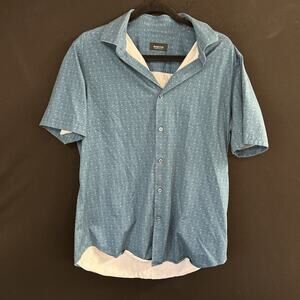 Bugatchi Blue ShSleeve Button-Up Shirt Size Large Ooohcotton Tech Men's